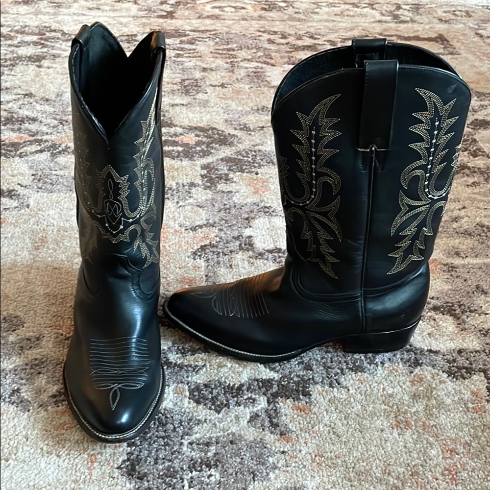 Black leather Cowboy Boots with gold and silver Embroidery